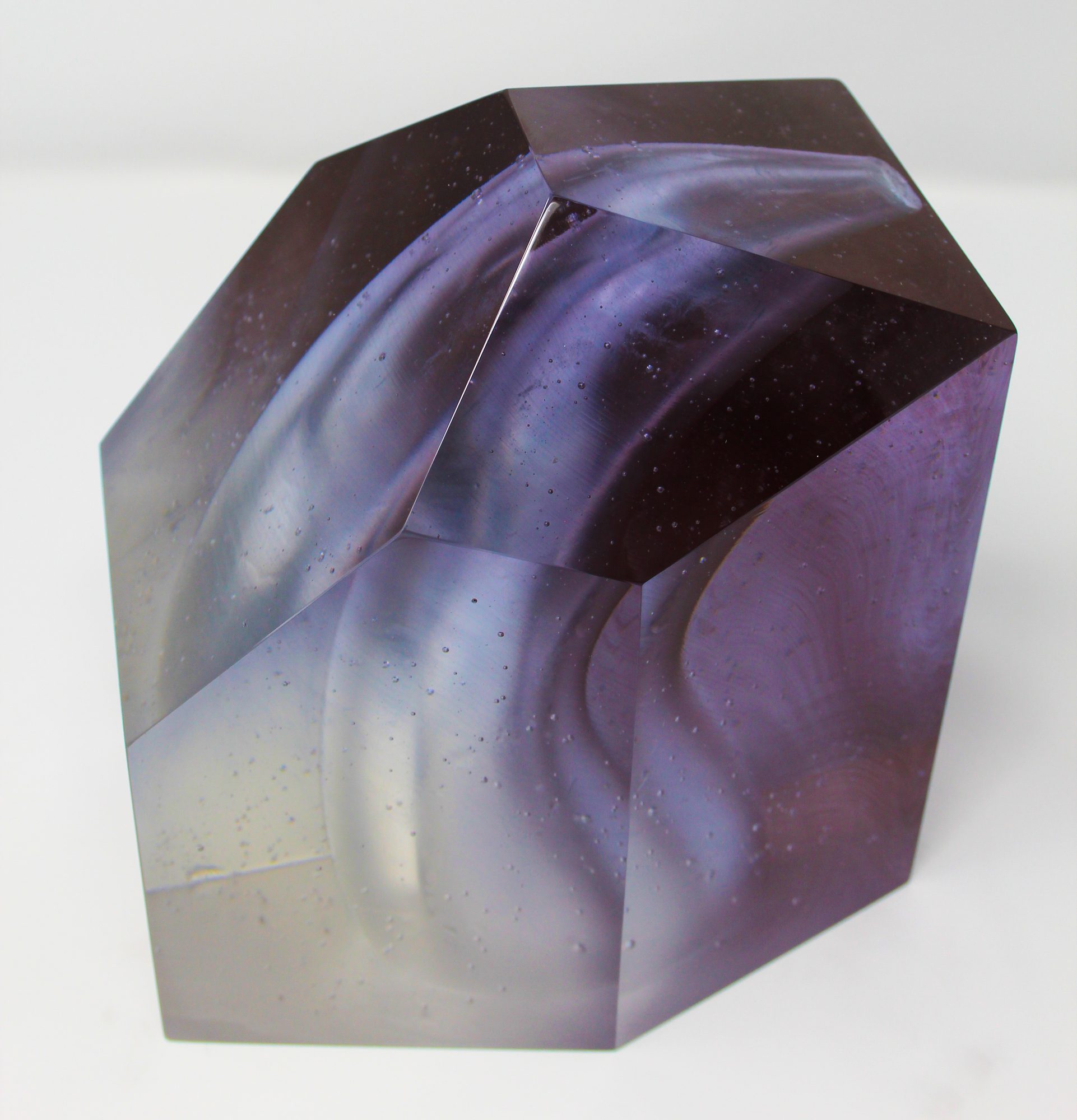 Luna — faceted cast glass block in shades of violet and grey
