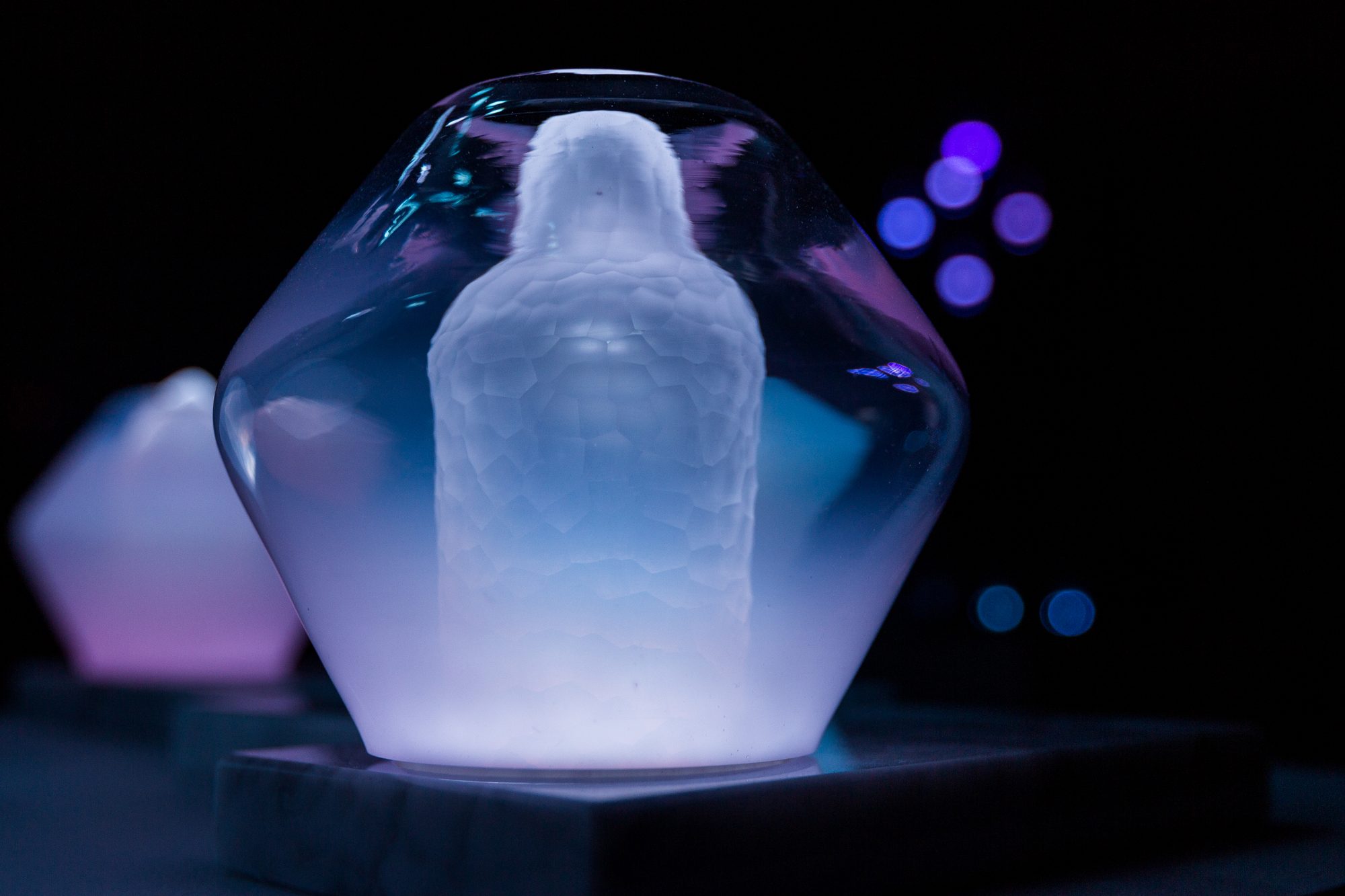 Jewel Lamp — close view of the cut inner glass form