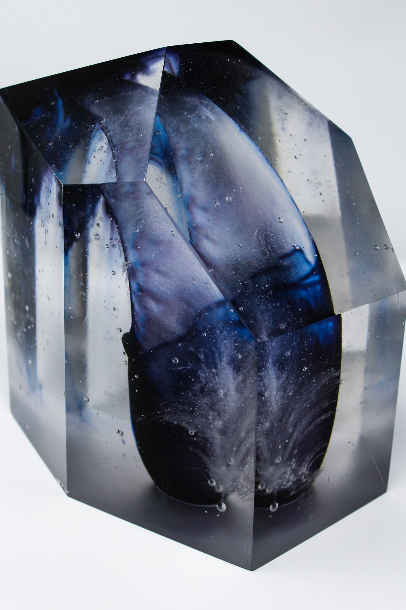 Stranger — core cast glass block, blue and black interior form